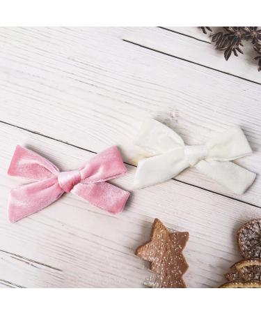 4Pcs Velvet Bow Hair Clips for Girls and Women - Pink White Christmas Hair Accessories - Buy Online on SooperMarket.com