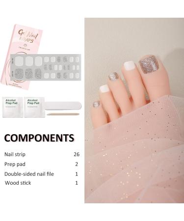 Semi Cured Gel Nail Strips Toenail Wraps Soft Self-Adhesive Gel Pedicure Stickers Salon-Quality Long Lasting Easy to Apply & Remove (Glitter & White) - Buy Online on SooperMarket.com