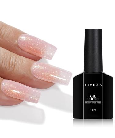 TOMICCA Glitter Gel Nail Polish Pink Gold Shimmer Gel Polish Natural Color Pink Sparkle Soak Off UV Pink Glitter Gel Polish for Nail Art & Home Salon-GB112 E-pink gold