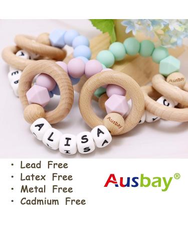 Personalized Name Baby Keepsake Rattle | Ausbay Customizable Teether Toy with Beech Wood Rings | Ideal for Girls Baby Shower (Black) - Buy Online on SooperMarket.com