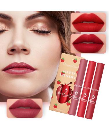 Strawberry Lip Gloss Set - Waterproof Matte Non-Stick Lipstick 1ml | Long-Lasting Lip Glaze #02 | International Shipping Available - Buy Online on SooperMarket.com