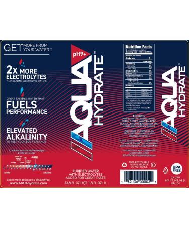 AQUAhydrate Electrolyte Enhanced Water pH9+ 33.8 fl oz - Pack of 12 - Buy Online on SooperMarket.com