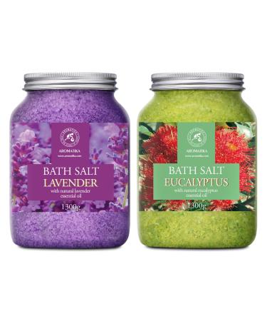 Bath Sea Salt Set 2 46Oz - Bath Salt Lavender & Eucalyptus - Natural Lavender Essential Oil - Eucalyptus Essential Oil - Aromatherapy - Relaxing - Calming - Body Care - Beauty - Bathing - Spa