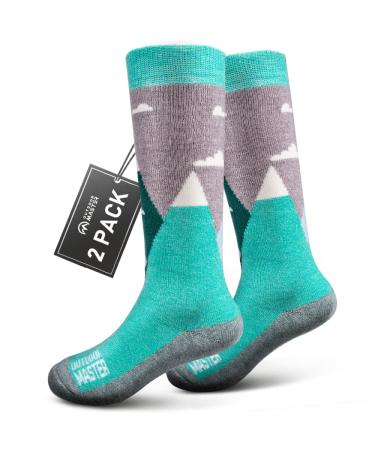 Outdoormasters 2 pair of merino wool unisex ski socks winter snowboarding breathable thermal socks for girls/boys for outdoor sports with about the calf design/anti-slip bundles ... 23-29 Woodland green