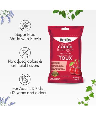 Herbion Naturals Sugar-Free Cough Lozenges with Natural Cherry Flavour 25 Lozenges - Relieves Cough and Nasal Congestion Soothes Sore Throat For Adults and Children 12 years and above - Buy Online on SooperMarket.com