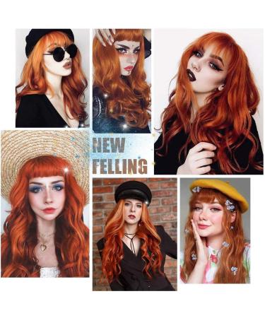 YEESHEDO Ginger Long Hair Wigs | Natural Curly Wavy Synthetic Wig with Fringe | 28 Copper Red Orange Wig for Parties and Cosplay - Buy Online on SooperMarket.com