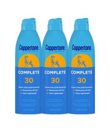 Coppertone COMPLETE SPF 30 Sunscreen Spray Lightweight Moisturizing Sunscreen Pack Water Resistant Spray Sunscreen SPF 30 5.5 Oz Spray Pack of 3