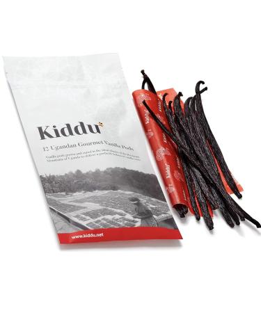 Kiddu - Gourmet Vanilla Beans for Baking 12 Whole Grade A Pods in a Resealable Pouch 18cm - 20cm+