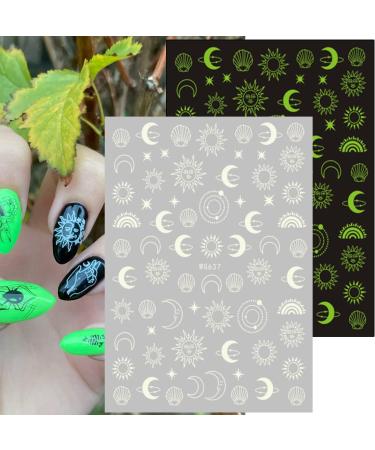 Alien Nail Art Stickers - 3D Planet Astronaut Earth Moon Star UFO Rocket Decals | Gold Luminous Self-Adhesive Designs for Women's DIY Manicures - Buy Online on SooperMarket.com