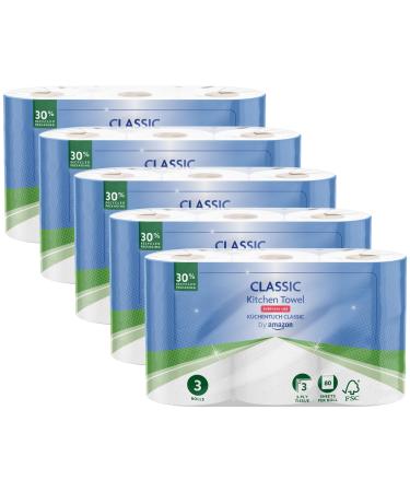 by Amazon Classic Kitchen Roll 15 Rolls (5 Packs of 3) 80 Sheets per Roll 15 Rolls (5 Packs of 3)