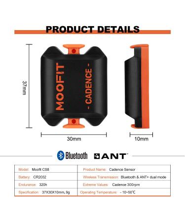 Moofit Cadence Sensor Bluetooth/ANT+ IP67 Waterproof for Cycling - Compatible with Wahoo, Zwift, TacX - Wireless RPM Spin Bike Sensor - Buy Online on SooperMarket.com
