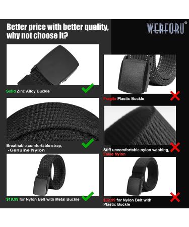 WERFORU Men's Military Tactical Nylon Belt with Metal Buckle - Breathable Webbing Canvas - Black (Size Below 40) - Buy Online on SooperMarket.com