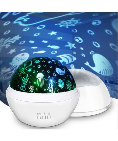 Moredig Baby Lights Projector Roating Sensory Lights with 8 Lighting Modes Starry Sky & Ocean Night Light Porjector for Kids Baby Sensory Toy Gifts for Baby Gifts for Girls Boys - White Art Deco
