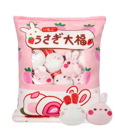 HXPLN Bunny Plush Pillow Cute Snack Pillow Kawaii Pudding Pillow with Bunny Dolls Removable Stuffed Animal Toys Creative Gift for Teenagers Girls Children (8 Strawberry Bunnies)