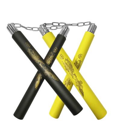 Ausemku Nunchucks - Safe Foam Rubber Training Nunchucks/Nunchakus with Steel Chain (Black + Yellow)