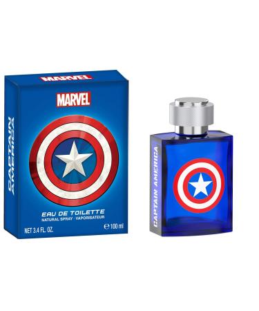 Marvel Captain America Fragrance for Men 3.4oz 100ml Eau de Toilette EDT Cologne Spray Made in Spain By Air Val International Captain America for Men EDT by Air Val International 3.4 Fl Oz (Pack of 1)