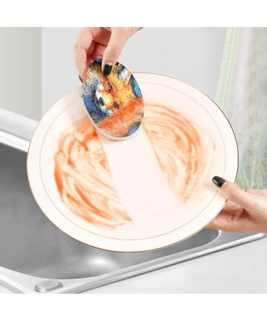 Kigai Cute Wolf Scrubbing Sponge 3 Packs Reusable Dish Wash Scrub Sponge Clean Stubborn Oil Stains Anti-Scratch Cleaning Sponge for Kitchen Tableware - Buy Online on SooperMarket.com