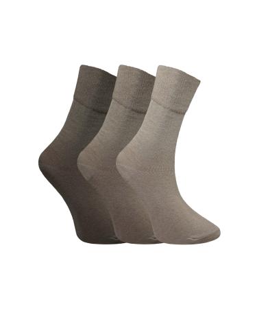 COSHAL 3 Pairs Womens Diabetic Socks wide Honey Comb top soft cuff Ankle Medium-Elastic Grip Soft Toe cosy feel for sensitive feet Legs Non-Binding Circulatory Socks SIZE (4-7) One Size Brown/White ( 3 Pairs )