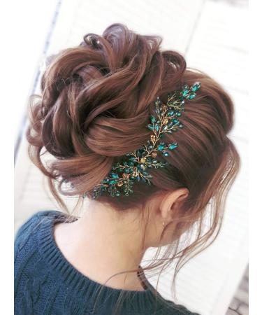 Denifery Emerald Green Wedding Hair Vine | Bridal Gold Headpiece & Jewelry - Buy Online on SooperMarket.com