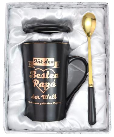 Bokalaka Papa Gift Father's Day Gifts for Papa Funny cups with saying best dad in the world and his beloved coffee - 400 ml ceramic coffee cup with lid