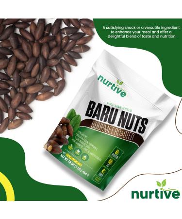 Nurtive Baru Nuts - Gourmet Roasted Wild Harvested & Unsalted - Plant-Based Protein High Fiber Antioxidants - Non-GMO Gluten-Free Paleo & Vegan - 16 oz - Buy Online on SooperMarket.com