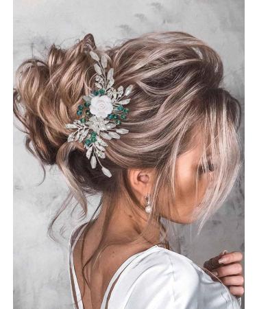 IYOU Women Wedding Hair Comb Silver Flower Headpiece Leaf Beads Hair Piece Guest Prom Hair Accessories for Bride and Bridesmaid - Buy Online on SooperMarket.com