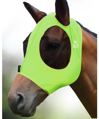 Harrison Howard Super Comfort Stretchy Fly Mask Large Eye Space with UV Protection Skin with Breatathability Fluro-Lime (L) Large Fluorescent Yellow