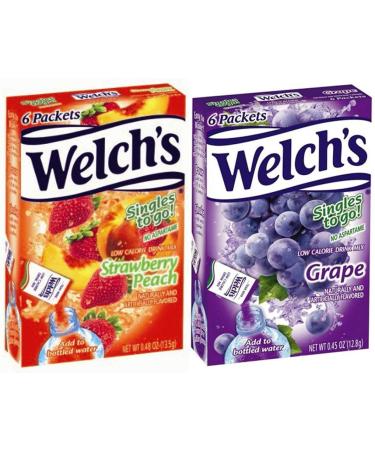 Welchs Singles to Go Variety! Strawberry Peach & Grape (Pack of 6)
