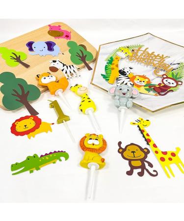16-Piece Safari Jungle Cake Decoration Set for 1st Birthday | Forest Animals Topper for Girls - Buy Online on SooperMarket.com