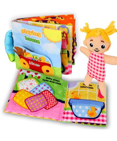 Jollybaby Soft Books for Babies  Cloth Books Touch and Feel for 0-12 Months Toys  Infant Tummy-Time Soft Crinkle Activity Book  Educational Toy with 9 Sensory Items  Toddler Busy Books