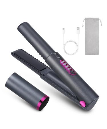 Cordless Hair Straightener and Curler 2 in 1 Portable Mini Ceramic Flat Iron 5000mAh Battery USB-C Rechargeable Quick Heat Up Travel-Friendly Hair Styling Tool Gray