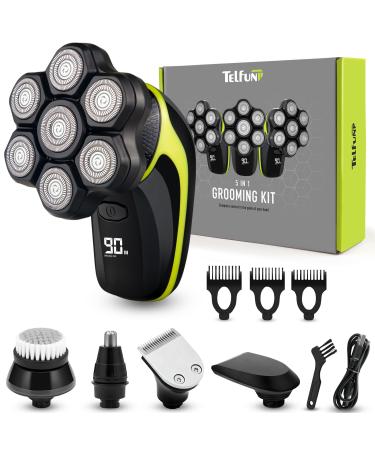 Telfun Upgraded 7D Head Shavers for Bald Men 100% Waterproof Grooming Kit Wet/Dry Shaving Mess-Free Hair Capture Easy Use Palm Shaver for a Smooth Bald Shave