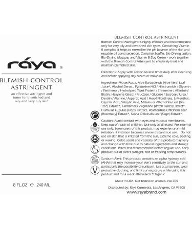 RAYA Blemish Control Astringent 8 oz | Facial Toner for Oily & Break-Out Skin | Normalize pH & Regulate Oil | Vitamin B Infused | Perfect for Teens - Buy Online on SooperMarket.com