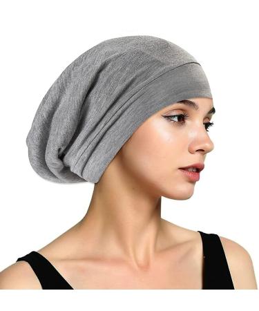 Satin Bonnet Sleep Cap - Adjustable Slouchy Beanie for Curly Hair - Light Gray - Buy Online on SooperMarket.com