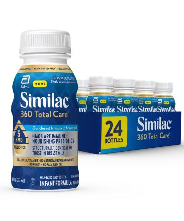 Similac 360 Total Care Infant Formula, with 5 HMO Prebiotics, Our Closest Formula to Breast Milk, Non-GMO, Baby Formula, Ready-to-Feed, 8 Fl Oz (Pack of 24)