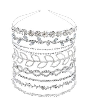 8 Pcs Rhinestones Wedding Headbands Bridal Floral Crown Headband Pearls Headband Crystal Goddess Leaf Headband Tiara Bridal Hairband Hair Accessories for Bride Bridesmaids Wedding Party
