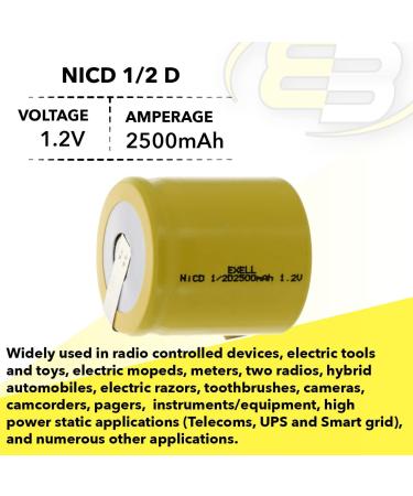 Buy 2x Exell 1/2D 1.2V 2500mAh NiCD Rechargeable Batteries - Ideal for Telecoms UPS Smart Grid Data Meters & RC Devices | International Shipping Available - Buy Online on SooperMarket.com