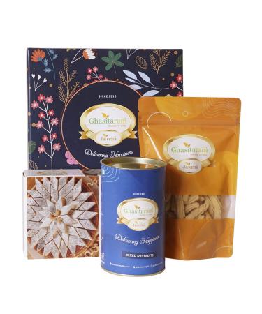 Ghasitaram Gifts Jaiccha Ghasitaram Hamper Box Small with Kaju Katli |Diwali Gifts Holi Rakhi Valentine Christmas Birthday Anniversary Gift for Her Him Mothers Day Fathers Day|