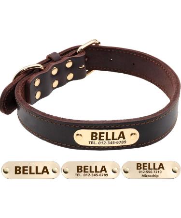 Tagme Personalized Leather Dog Collar for Medium & Large Dogs - Custom Engraved Name & Phone Number - Brown (L) - Durable & Stylish - Buy Online on SooperMarket.com