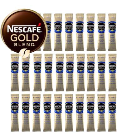 Nescafe Gold Blend Decaf Coffee Sachets Individually Wrapped 30 x 1.8g Bundle with Refillable Silver Window Lid Tin and Latte Spoon Set - For Home Desk or Travel - Buy Online on SooperMarket.com