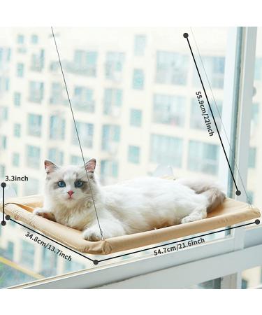 Cat Hammock Perch - Window Bed Seat Shelf for Indoor Cats | Safety Resting Shelf for 2 Cats | 360 Sunny Seat Space Saving Cat Bed (Khaki) - Buy Online on SooperMarket.com