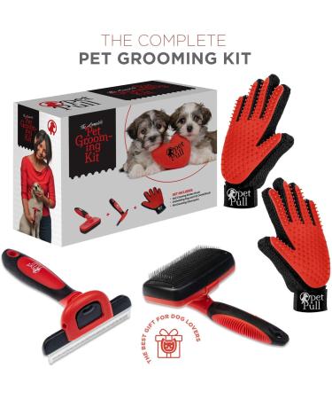 Professional Pet Grooming Kit with Self Cleaning Slicker Brush for Dogs & Cats | Reduces Shedding Fur | Includes Pet Hair Remover Gloves | Combo Gift Set - Buy Online on SooperMarket.com