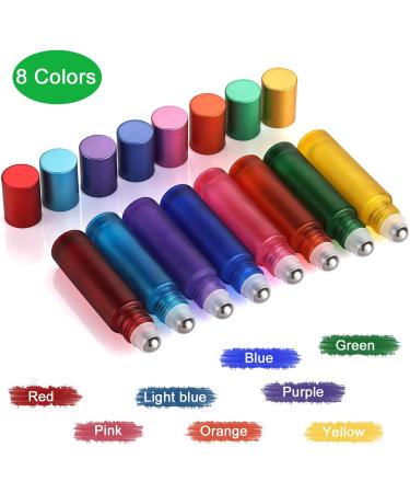 Alledomain 8PCs 10ml Essential Oil Roller Bottles - Colorful Refillable Frosted Glass with Stainless Steel Balls & Dripper - Buy Online on SooperMarket.com