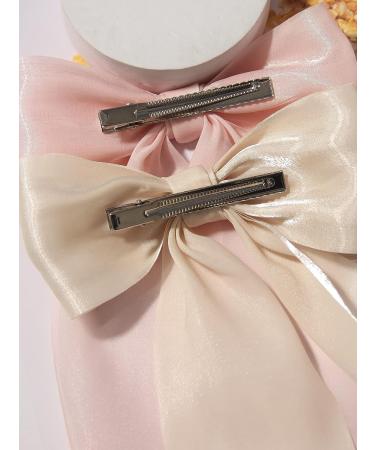 XFYUZR Women Bow Hair Clip Set - Pink & Beige Large Ribbon Hair Accessories for Girls, Prom Styling - 2Pcs - Buy Online on SooperMarket.com