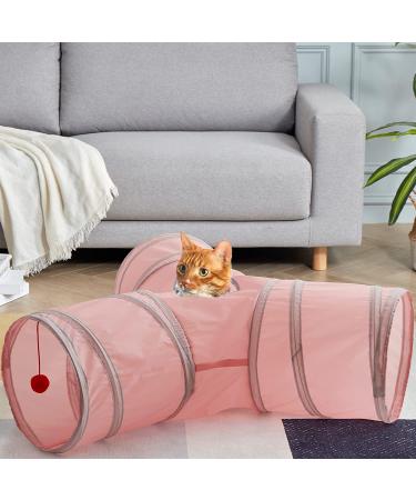 SunStyle Home 3-Way Cat Tunnel Toy with Peek Hole and Ball - Pink - Buy Online on SooperMarket.com