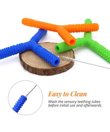 Sensory Chew Tubes 3-Pack for Babies 3+ Months - Silicone Teether Toys for Autistic and ADHD Chewers - Y Style Teether in Green, Blue, Orange - Buy Online on SooperMarket.com