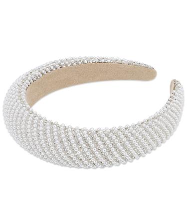 YISSION 1PC White Pearl Headband for Women Non Slip Rhinestone Head Band Sparkly Beaded Hairband Fashion Padded Headbands for Women Wedding Bridal Headband Hair Accessories for Women Girls