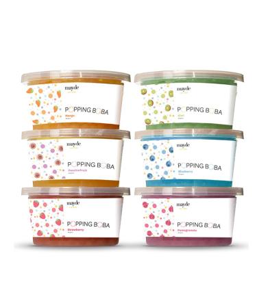 Mayde Bursting Popping Boba Pearls, Strawberry, Mango, Passion Fruit, Kiwi, Blueberry, Pomegranate - 6 Flavor Party Kit (490 gms, 6 pack)