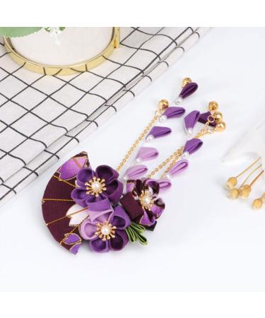 FRCOLOR Japanese Kimono Flower Hair Clips - Purple Bridal Kanzashi Hair Accessories for Women and Girls - Buy Online on SooperMarket.com