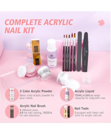 Saviland Acrylic Nail Kit - 30g Clear Pink & White Powder 120ml Liquid Set for Beginners | DIY Nail Art Extension - Buy Online on SooperMarket.com